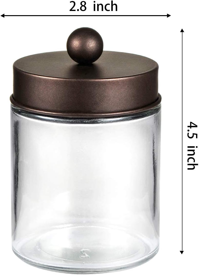 Amolliar Glass Apothecary Jar Qtip Holder w/Metal Lid, Bronze