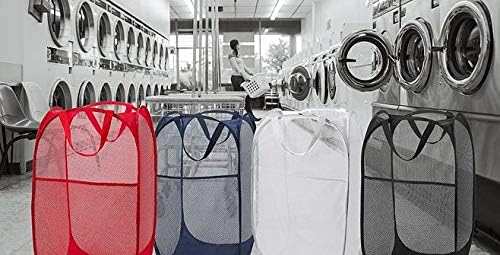 Portable Mesh Popup Laundry Hamper with Durable Handles, Folding Pop-Up Clothes Hampers Collapsible for Storage, Travel Cloth Basket Great for Home Kids Room, College Dorm, Travel(Dark Blue)