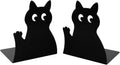 Cute Black Cat Bookends Metal Cat Book Ends Kids Bookends Office Journal Holder Library Decoration Bookshelf Book Organizer for Christmas Birthday Back to School Student Gift (Black Raise Hand)