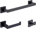 TASTOS 3-Piece Bathroom Hardware Set Matte Black Wall Mounted Bathroom Accessory Set, Premium Stainless Steel Robe Hook Toilet Paper Holder 16-Inch Towel Bar (Black)
