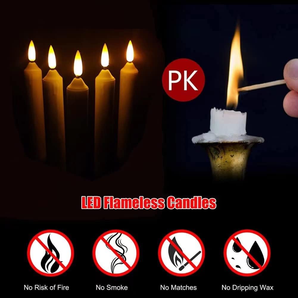 Set of 24 Flamelesss LED Taper Candles with Warm Yellow Flickering Flame Light, Battery Operated Floating Candles, LED Taper Handheld Candlesticks for Church Party Halloween Decorations