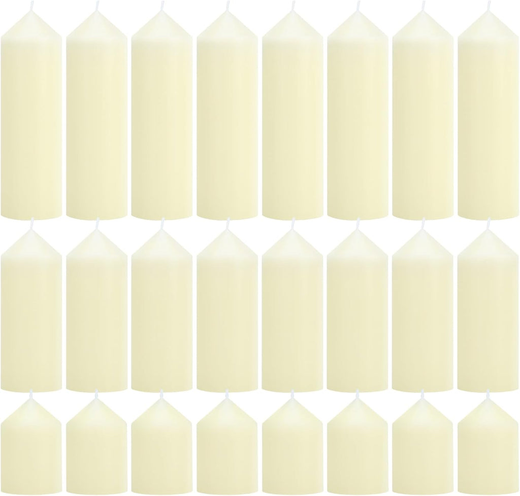 24-Pack Ivory Pillar Candles Bulk Set