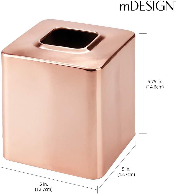 mDesign Minimalistic Rose Gold Square Steel Tissue Box Cover for Bathroom - Modern Holder/Dispenser for Paper Facial Tissues - Avia Collection