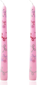 2 Pack Pink Taper Candle 10 Inch Bow-Printed Candles,Candlesticks Unscented Dripless Tapered Candl Set for Decor Wedding Party Dinner,Valentine's Day,Various Festivals to Celebrate (Bow, Pink)