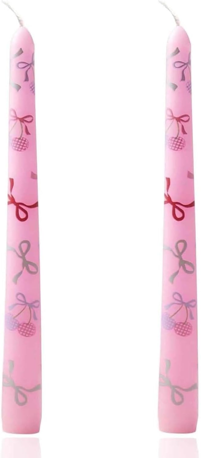 2 Pack Pink Taper Candle 10 Inch Bow-Printed Candles,Candlesticks Unscented Dripless Tapered Candl Set for Decor Wedding Party Dinner,Valentine's Day,Various Festivals to Celebrate (Bow, Pink)