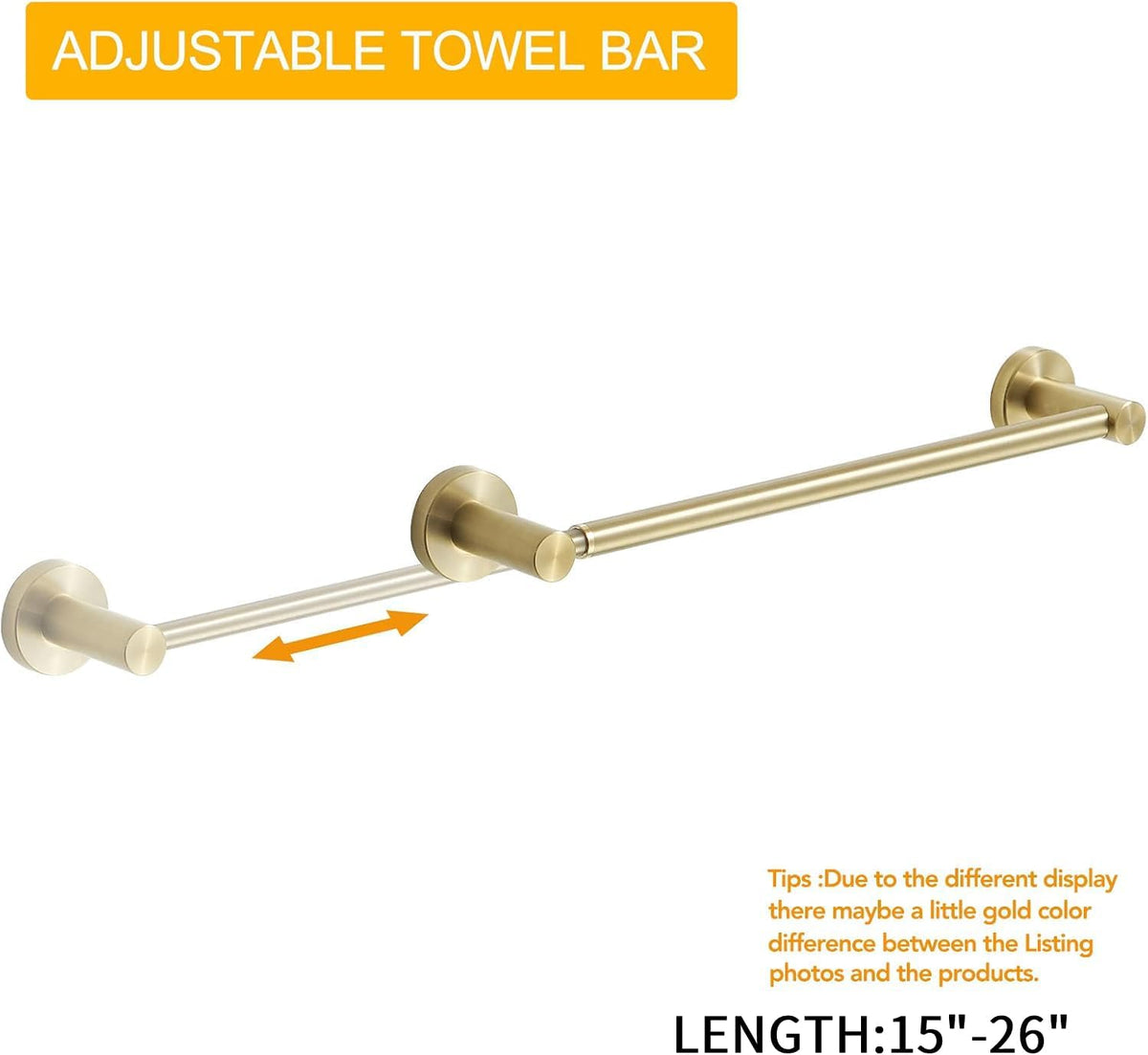 BESy Adjustable Towel Bar Towel Racks for Bathroom Rod Wall Mounted Gold