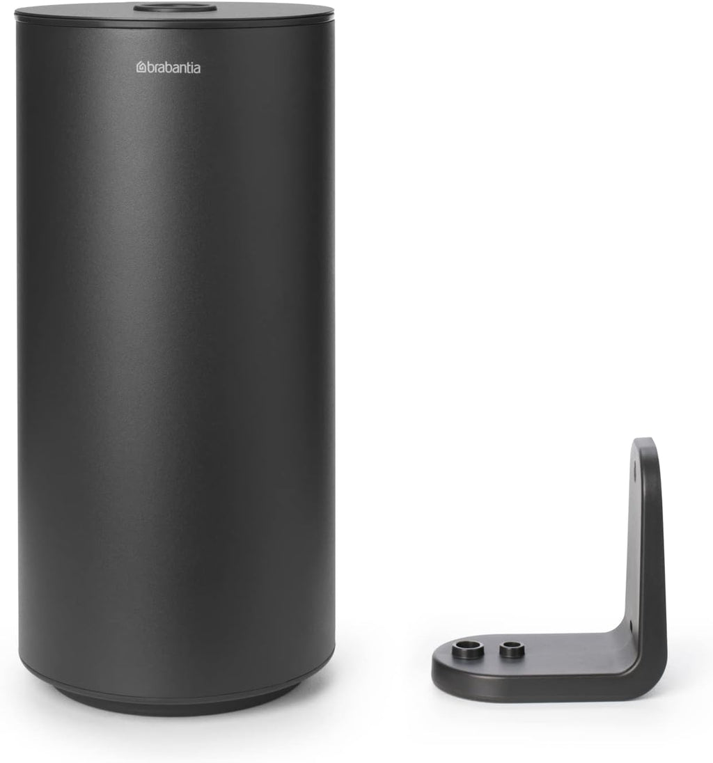 Brabantia Mindset Toilet Roll Dispenser (Mineral Infinite Gray) Anti-Rust, Discreet Bathroom Tissue Holder, 2 Spare Rolls (Ø 5.37") Wall-Mountable Tidy Storage