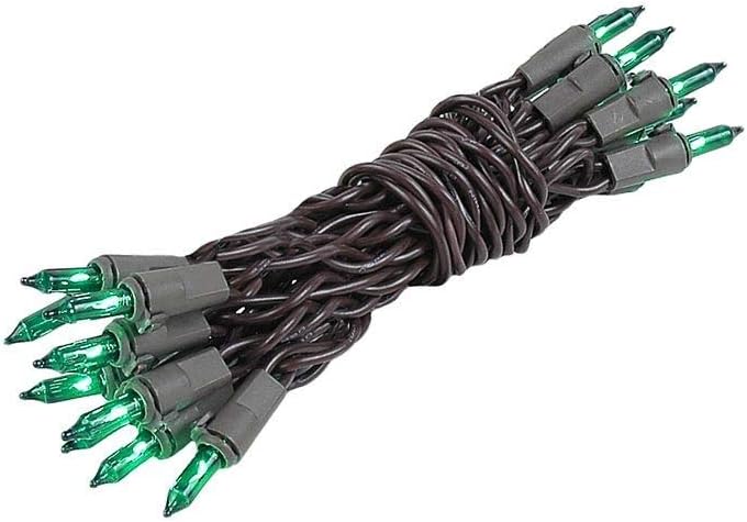 Novelty Lights 8.5 Feet 20 Bulb Green Mini Light String, Brown Wire