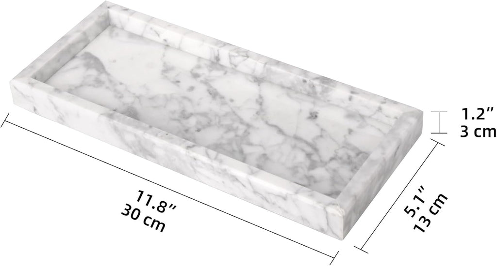 Marble Bathroom Vanity Tray, Carrara White, 12"x 5" x1.2"