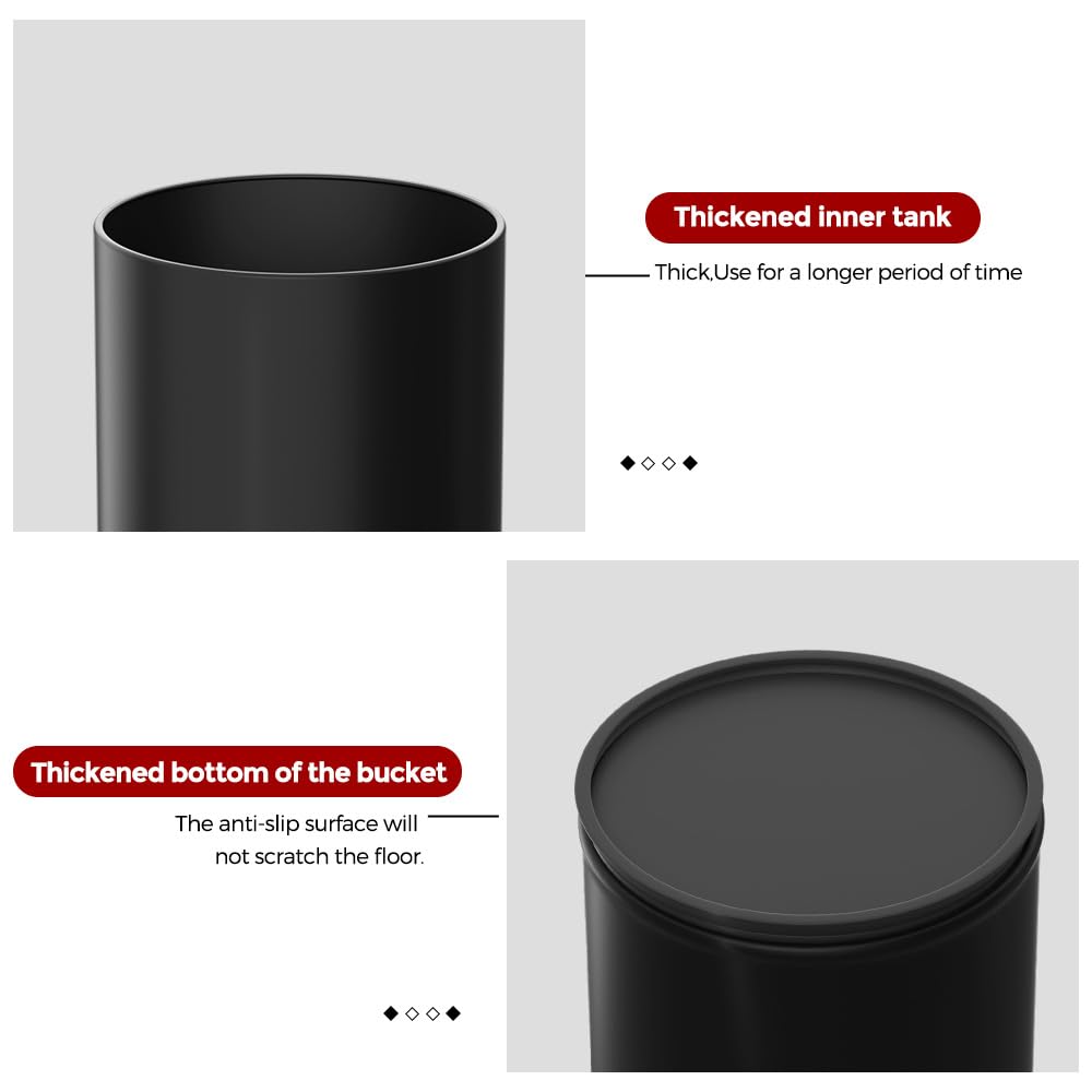 10L/2.6GAL Black Bathroom Garbage Can,Open Top