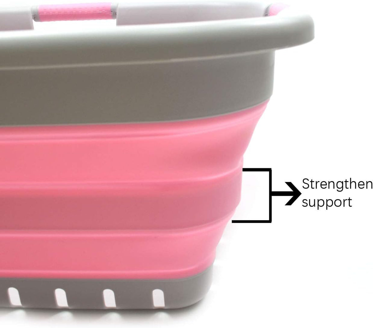 SAMMART 41L (10.8 gallon) Collapsible 3 Handled Plastic Laundry Basket - Foldable Pop Up Storage Container/Organizer - Portable Washing Tub - Space Saving (3 handled rectangular, Grey/Pink)