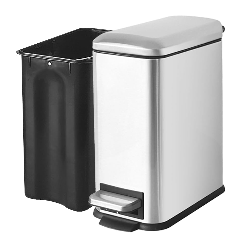Small Bathroom Trash Can with Lid, Bedroom Trash Can, Silver