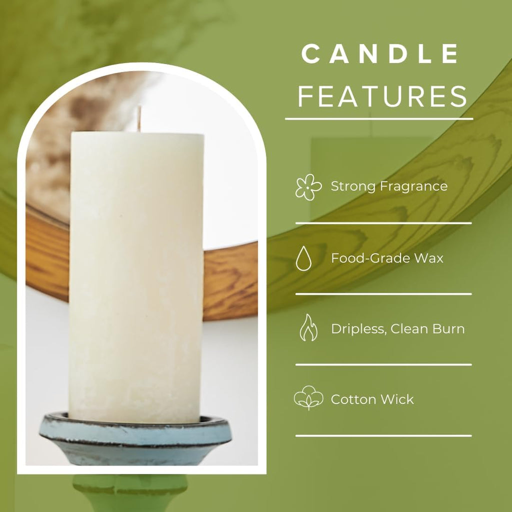 White Gardenia Pillar Candles, Set of 3, 3x6 Inch, Rustic Decor