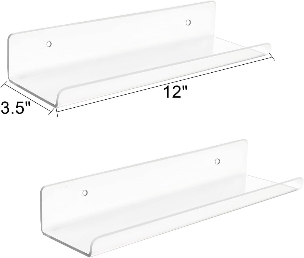 ROYALITA 2-Pack Small Acrylic Shelves Wall Mounted, 12 in Display Shelves