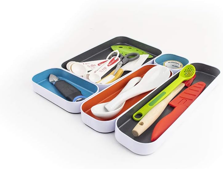 Three by Three Seattle Metal Drawer Organizer Tray Set, 5-Pc, 1" (Gray Mix)