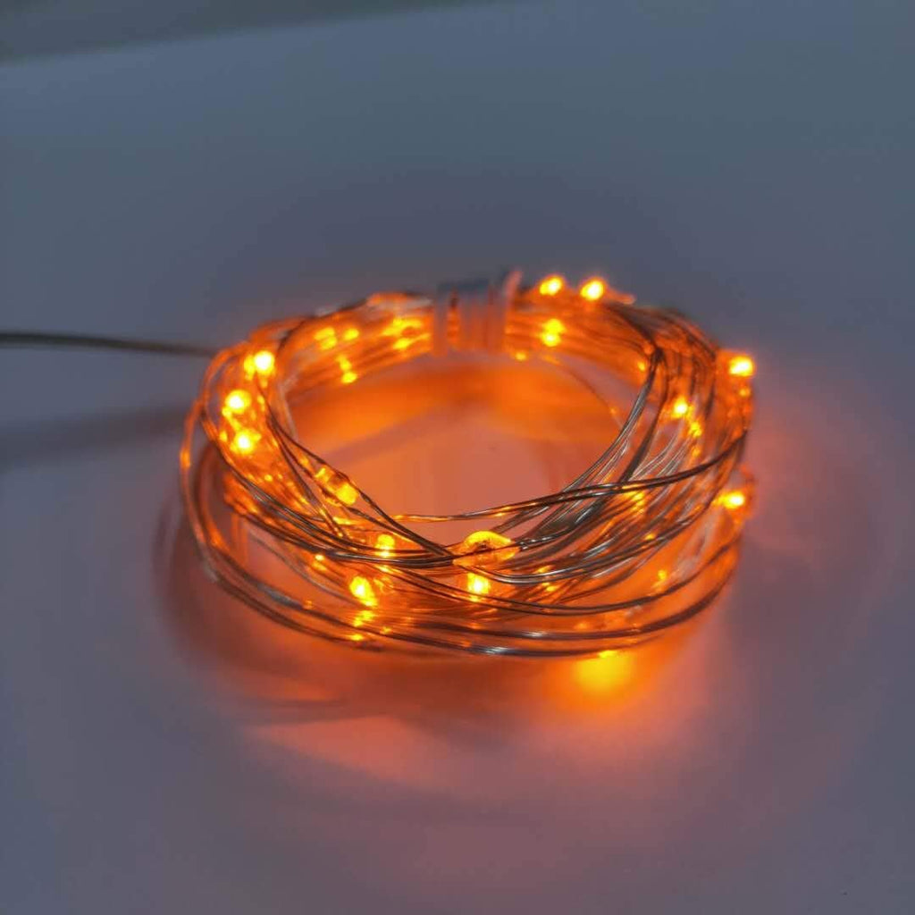 Set of 2 Battery Operated Mini Led Fairy Light Indoor String Light with Timer 6 Hours on/18 Hours Off for Christmas Party Decoration,30 LED,10 Feet Silver Wire (Orange Color)