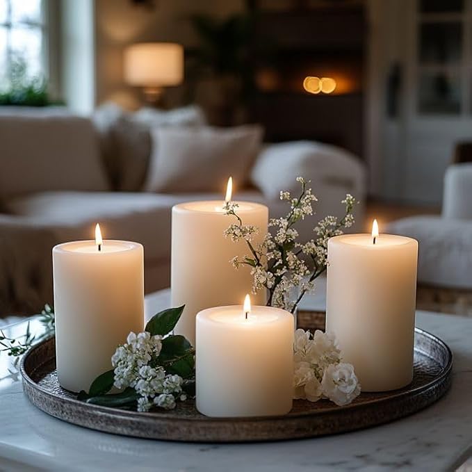 Pillar Candles 2.8x4 Inch 3 Pack White – CW Studio Unscented 45-Hour Long Burn, Smokeless Dripless Premium Wax with Cotton Wick – for Weddings, Events, Home & Rustic Decor