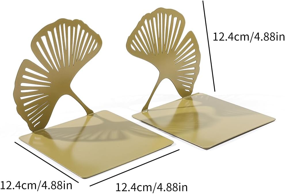 Ginkgo Leaf Metal Bookend, Botanical Leaf Veins Heavy Duty Book Stand