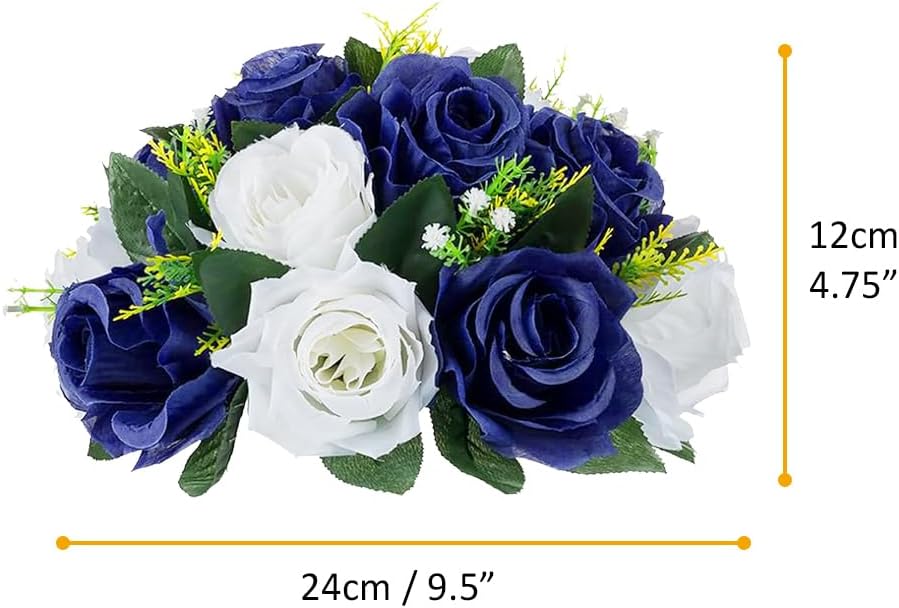 10Pcs Artificial Rose Balls for Centerpieces (Navy Blue & White)