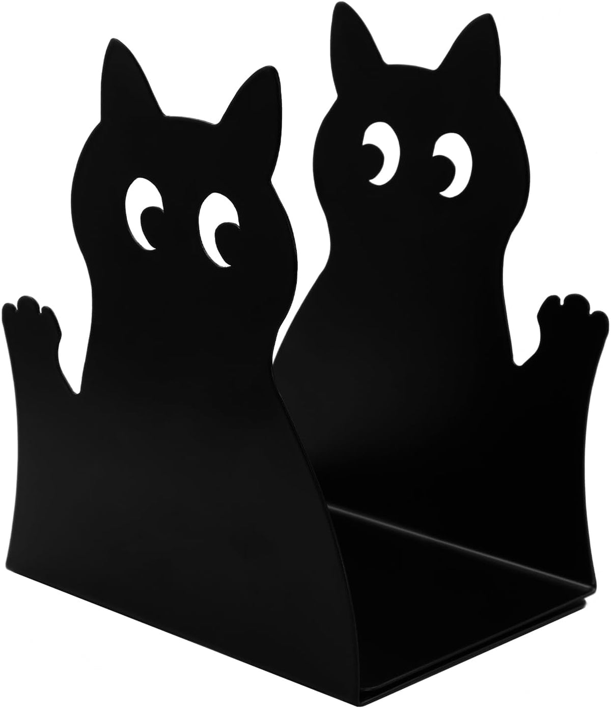 Cute Black Cat Bookends Metal Cat Book Ends Kids Bookends Office Journal Holder Library Decoration Bookshelf Book Organizer for Christmas Birthday Back to School Student Gift (Black Raise Hand)