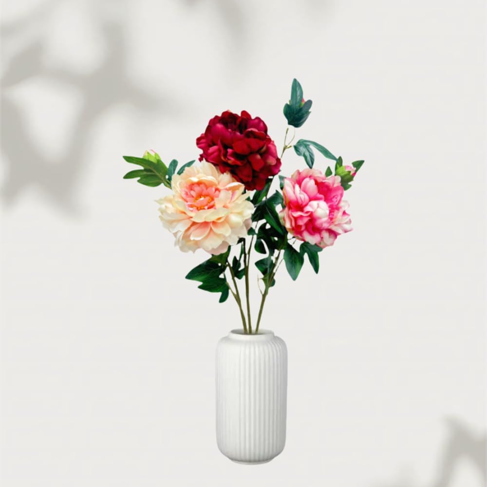 3 Pieces Peonies Artificial Flowers,Silk Flowers with Stems,27"Winter Flowers Artificial for Decoration,Long Stem Artificial Flowers for Tall Vase,Wedding Table Centerpiece Party Decor(Multicolor)