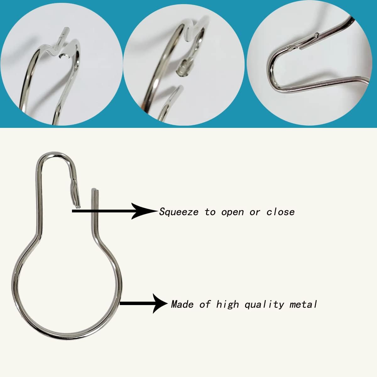 Shower Curtain Rings Hooks, Rust-Resistant Metal Shower Curtain Hooks, Stainless Steel Shower Curtain Rings for Bathroom Shower Curtain Rod (50PCS)