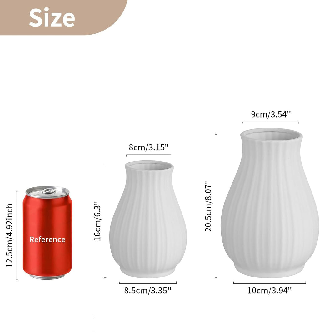 NUPTIO Ceramic Flower Vase for Bouquet, White, 8.07" Tall