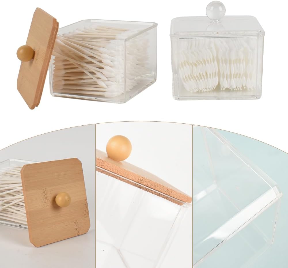 2 Pack Qtip Holder, Acrylic Bathroom Organizer Canister with Lid