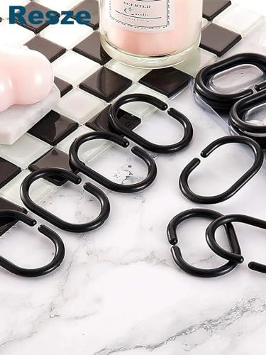 Resze 24 PCS Shower Curtain Rings,Plastic Black Shower Curtain Hooks,C-Shaped Rings Hook Hanger Bathroom Shower Window Rod (Pack of 3)