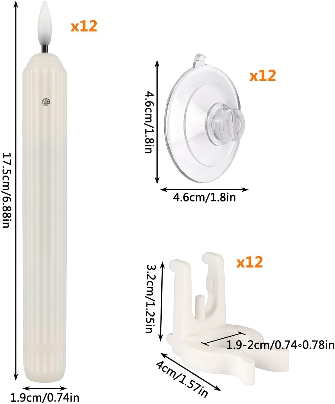 12 Pack Dusk to Dawn Window Flameless Taper Candles with Suction Cups