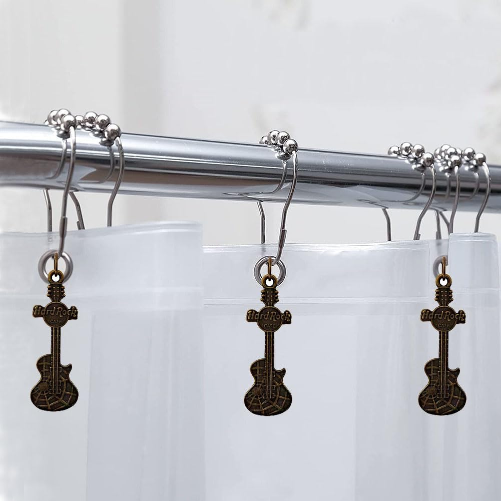 12Pcs Vintage Guitar Shower Curtain Hooks for Bathroom Shower Rod