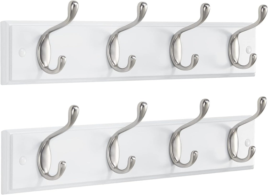 Amada Coat Rack Wall Mount 2 Pack, Coat Hangers with 8 Hooks, White