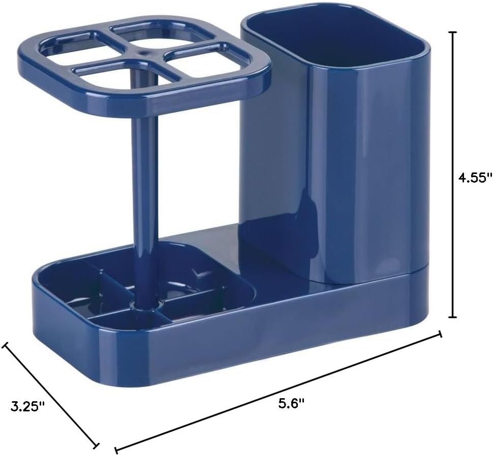 iDesign Toothbrush Holder with Storage Cup, Bathroom Sink Organizer for Toothpaste and Electric Toothbrushes, Blue