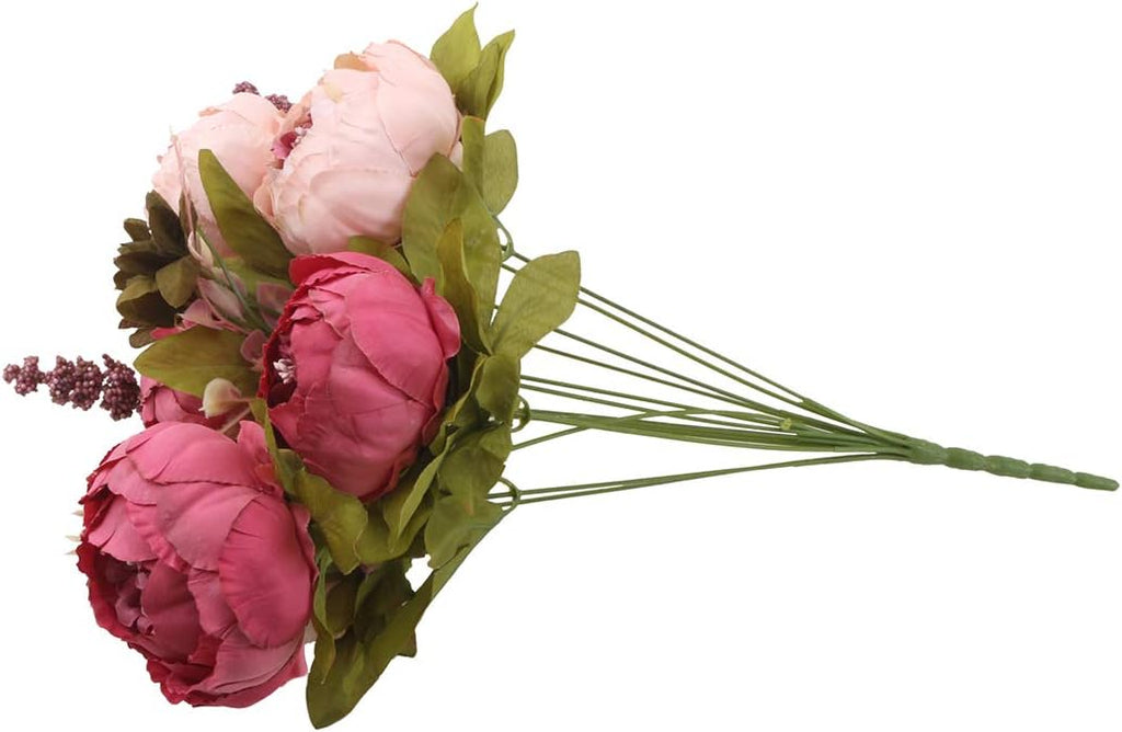 Silk Peony Bouquet Vintage Artificial Peonies Flower for Home Wedding Party Decor (1pcs, Dark Pink)