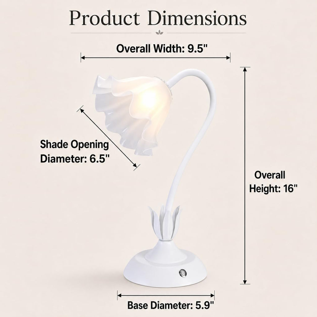 Cordless Flower Table Lamp White, Valentine‘s Gift, 5200-mAh Rechargeable Touch Lamp, 3-Way Dimmable, Build-in Integrated LED 320 Lumen Max, for Nightstand Bedroom Living Room