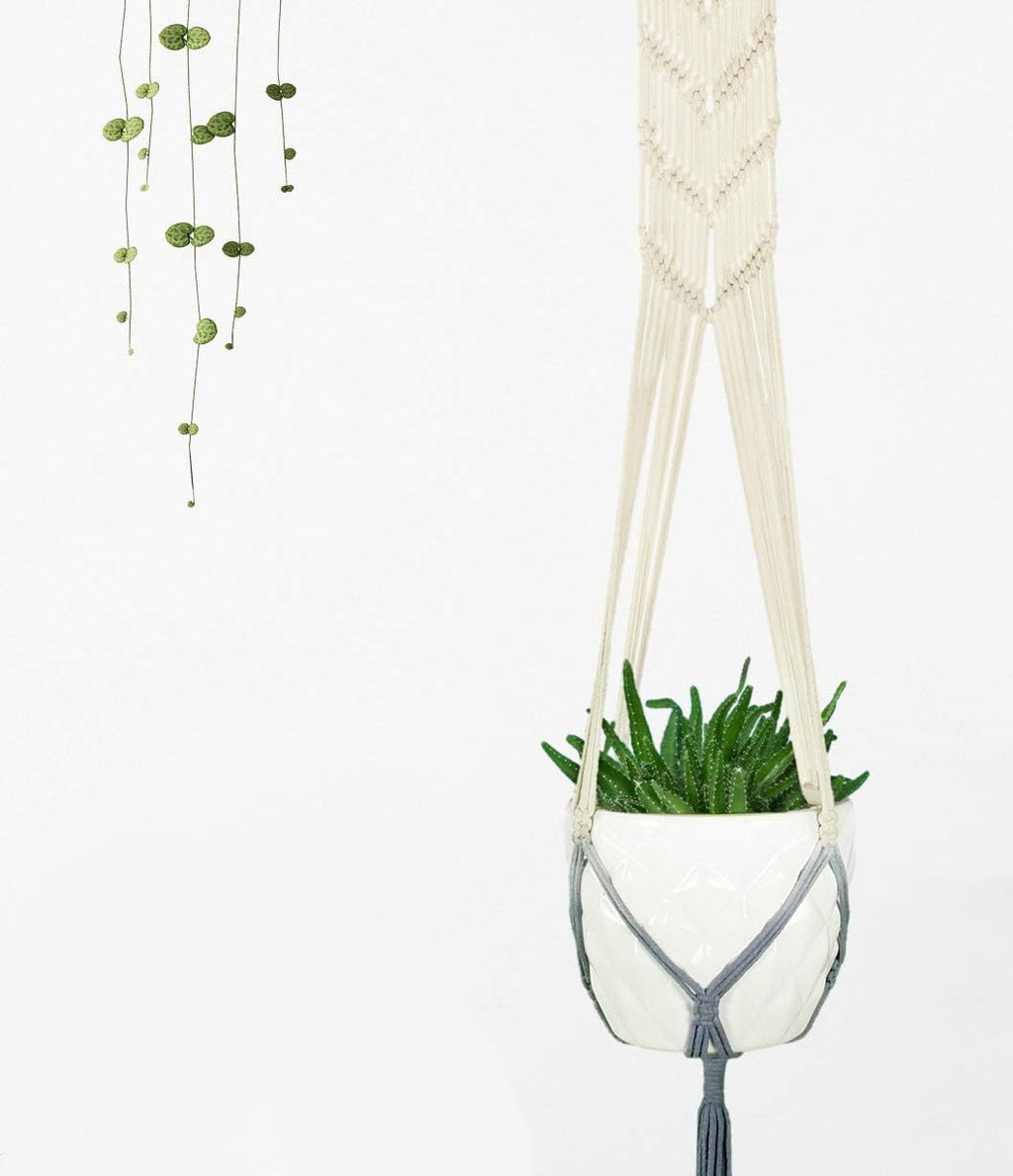 LIVALAYA Macrame Plant Hangers Wall Planter - Grey Ombre 48 Inch, Indoor or Outdoor Cotton Rope Hanging Plant Holder for Flower Pots - Modern Boho Home Décor, US Brand