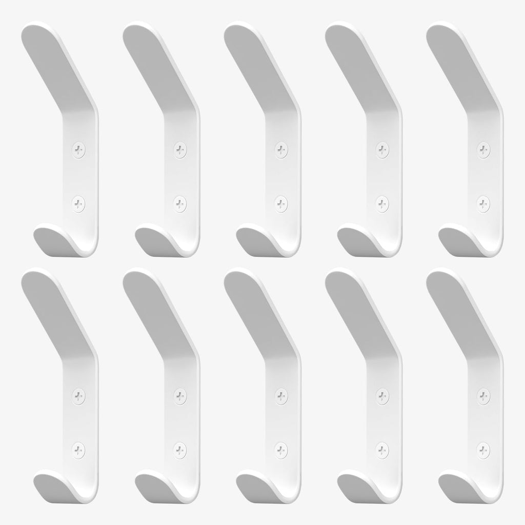 Homeforia White Wall Coat Hooks, High-End Metal, Heavy Duty, Set of 10