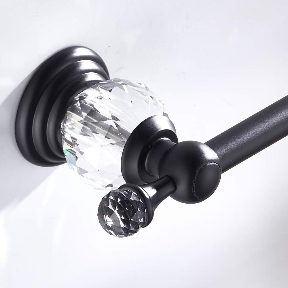 Crystal Black Towel Bar, Adjustable Bathroom Towel Holder Bar, Matte Black Single Towel Rack Hanger Home Towel Holder Rod for Bathroom Wall Mounted Bathroom Accessory