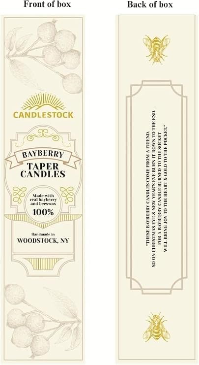Candlestock Real Bayberry Taper Candle Pair 8 inch - Pure Bayberry and Pure 100% USA Beeswax Blend - Dripless Taper Candles - 2 Pairs (4 Candles)