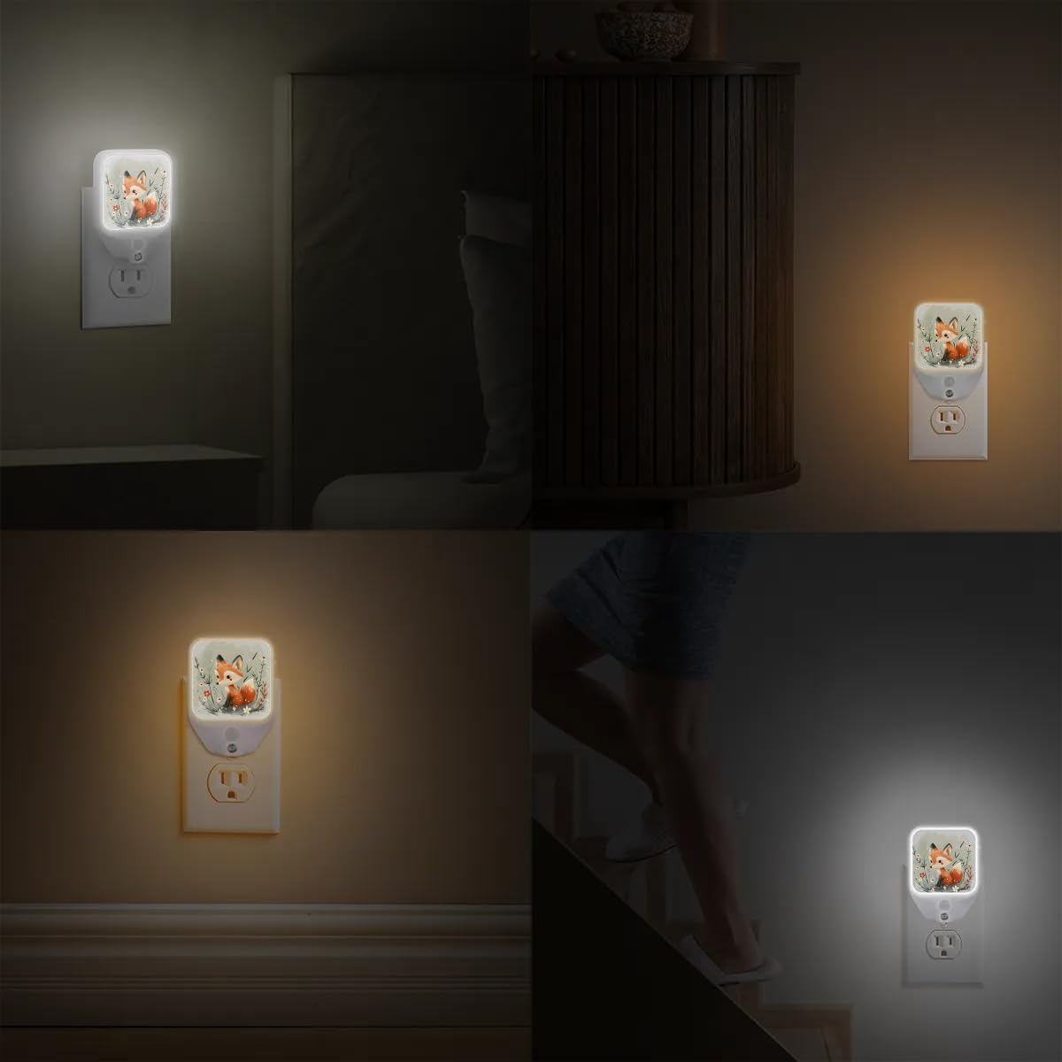 Honeybaby Motion Sensor Night Lights Flowers Fox Nightlight Plug in Dusk to Dawn Motion Sensor Light Indoor LED Lights for Room Home Improvement