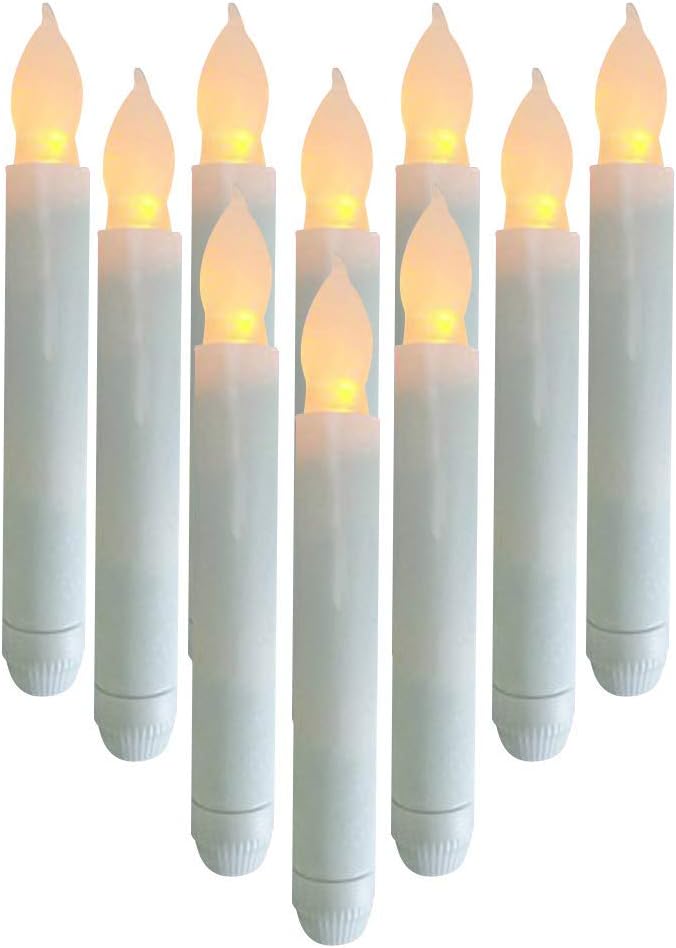 Set of 12 LED Flameless Taper Candles - Warm White Flickering Electric Candles for Halloween, Christmas, Parties, and Weddings