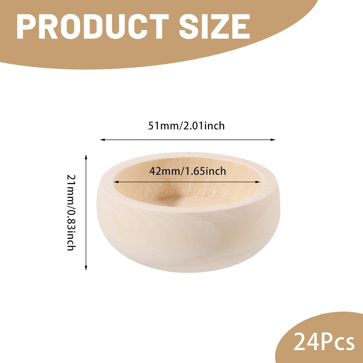 24 Pcs Mini Unfinished Bowl Mini Round Wooden Bowl, 2in diameter