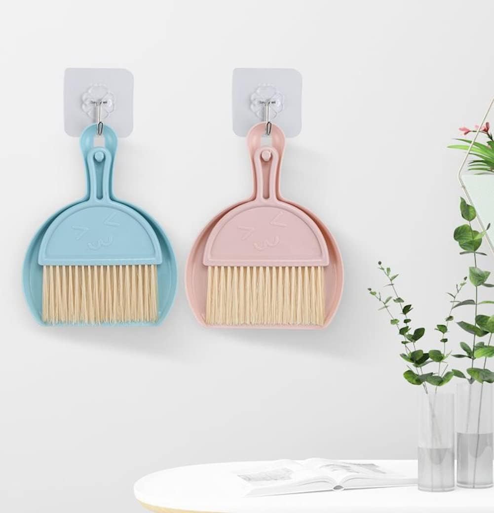 Small Broom and Dustpan Set for Home, Mini Clean Brush with Dust Pans Cute Hand Broom Brush Dust Pan with Hanger Hole, Small Cleaning Brush Set for Desktop Computer Table Keyboard (pink-1pc)
