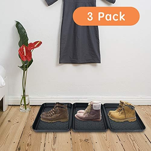 Set of 3 Square Boot Tray, Akamino Plastic Utility Shoe Mat Tray for Entryway Indoor and Outdoor Use in All Seasons, 13.7x10.6x1inch,Black (Pack of 2)