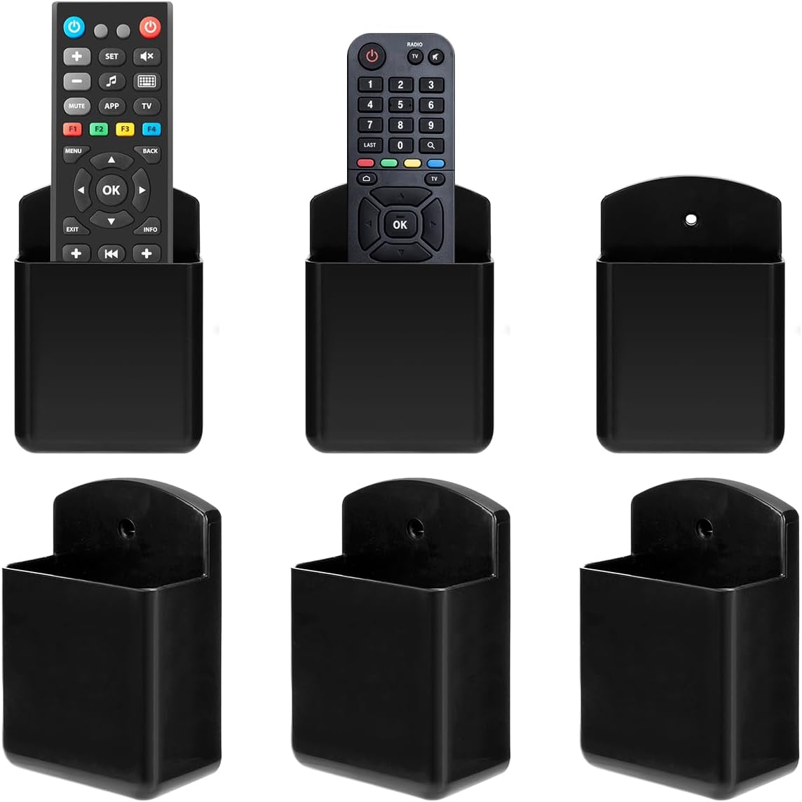 6 Pack Remote Control Holder Wall Mount Media Controller Organizer Self Adhesive TV Remote Storage Box Wall Pen Holder for Bedroom Headboard Home Office School (Black)