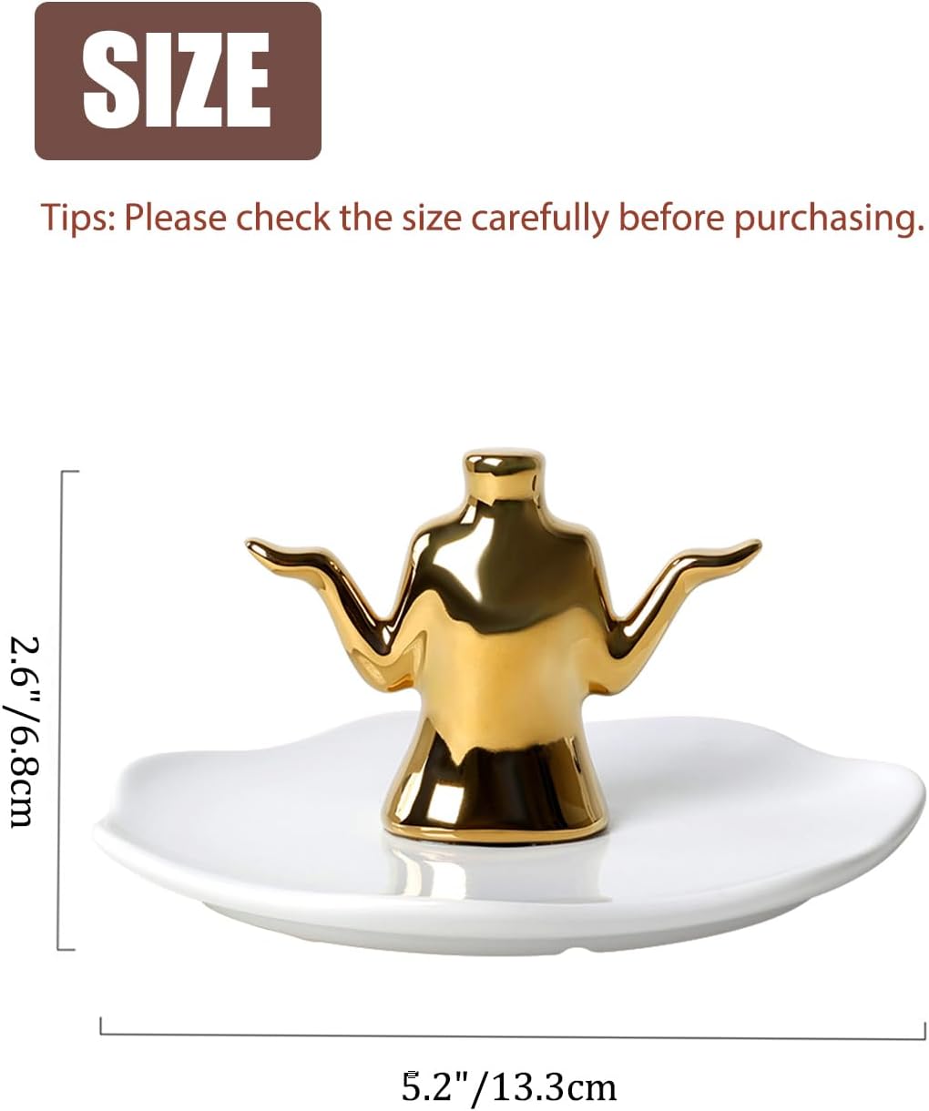 Gold Jewelry Holder with Tray, Ceramic Ring Dish, Earring Stand