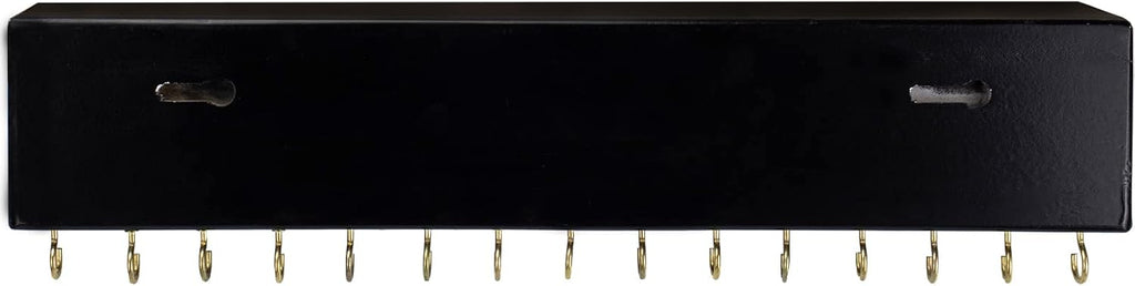 SANY DAYO HOME Black Necklace Holder Jewelry Organizer with 30 Hooks, 15 x 3 x 4 inches Wall Mount Rustic Pine Wood Shelf for Necklace, Hair Bow Storage