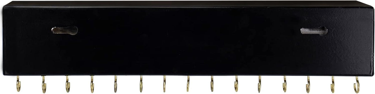 SANY DAYO HOME Black Necklace Holder Jewelry Organizer with 30 Hooks, 15 x 3 x 4 inches Wall Mount Rustic Pine Wood Shelf for Necklace, Hair Bow Storage