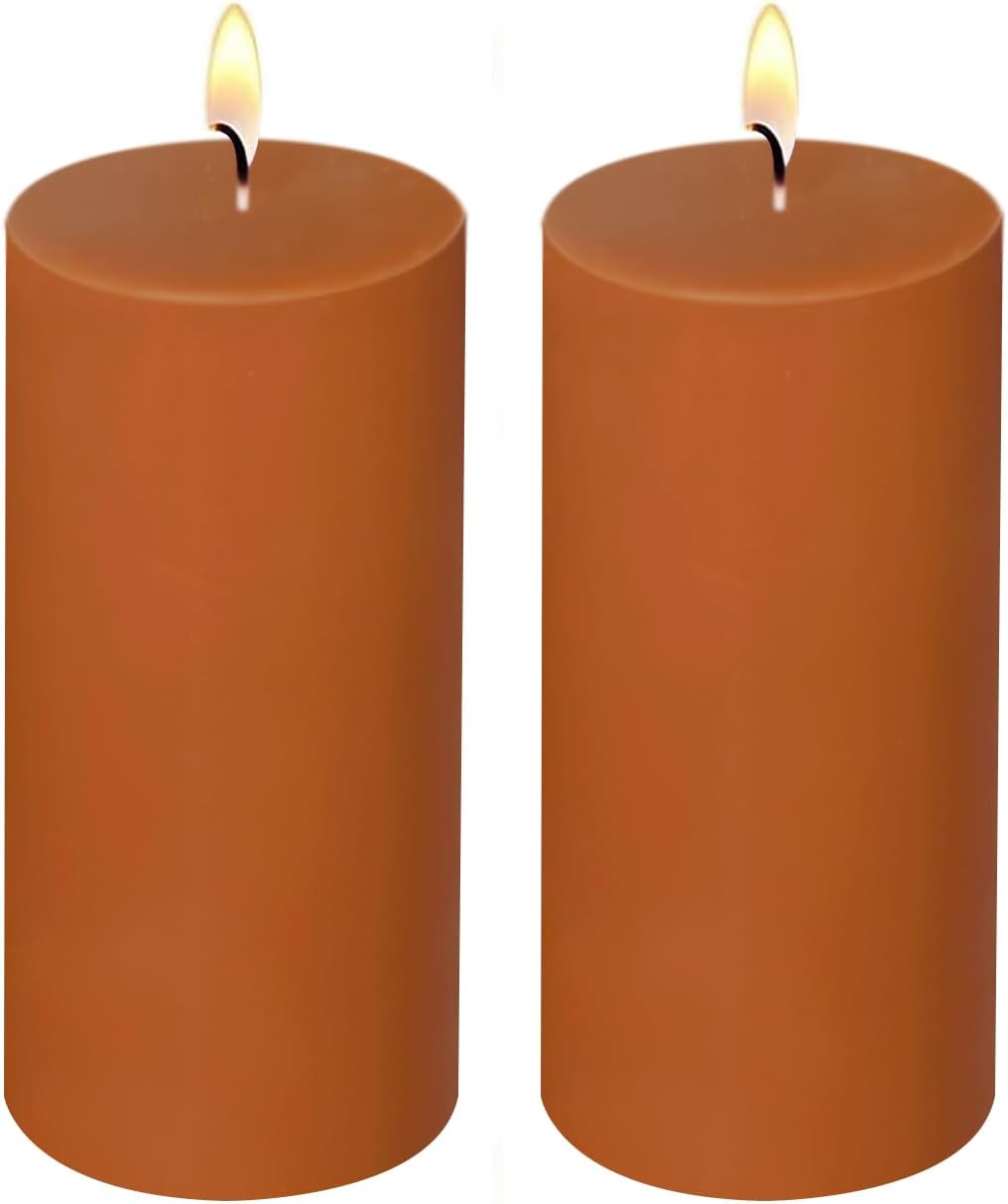 2 Pack 3 x 6 Inch Burnt Orange Unscented Pillar Candles