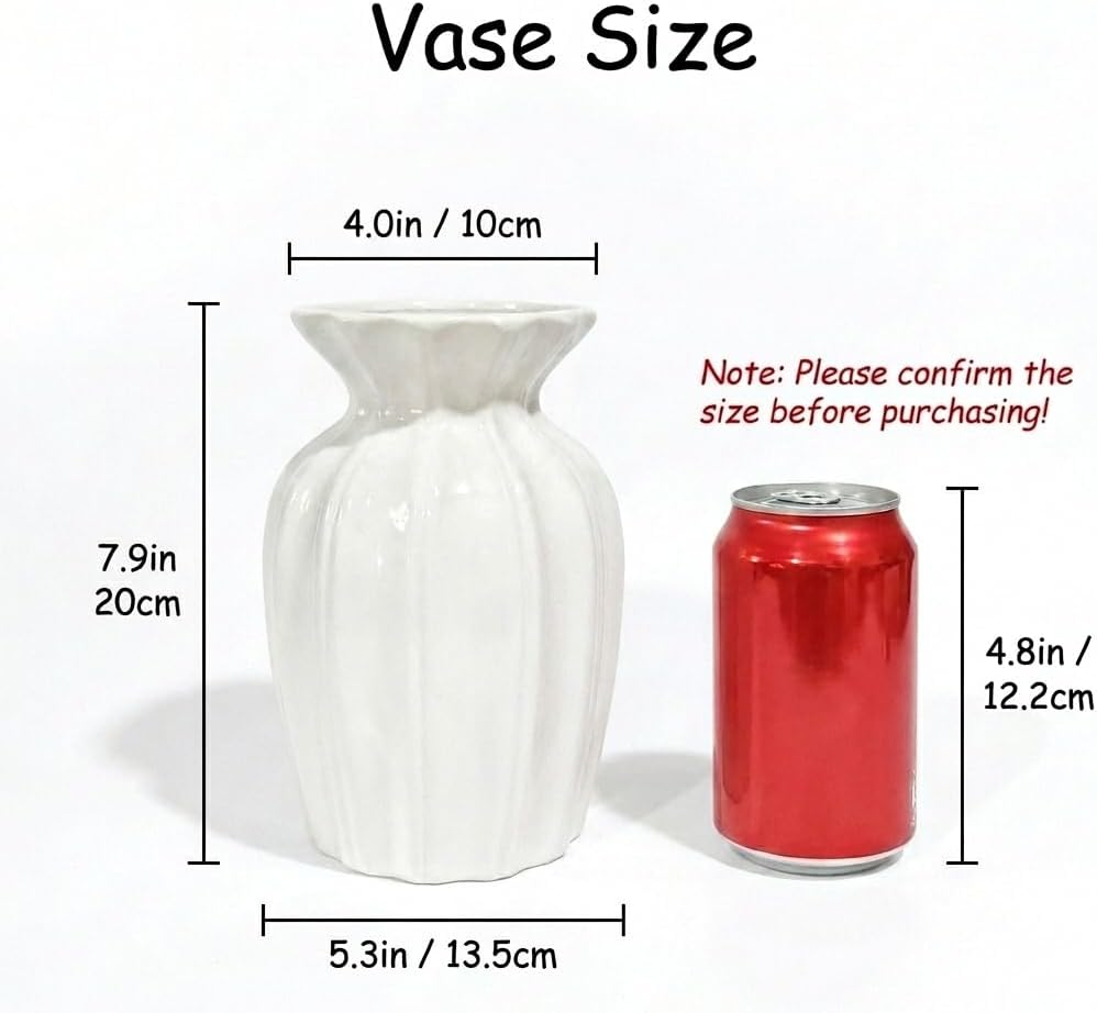 Flower Vase, 7.9 Inch White Ceramic Vase Home Decor Modern Decorative Vases
